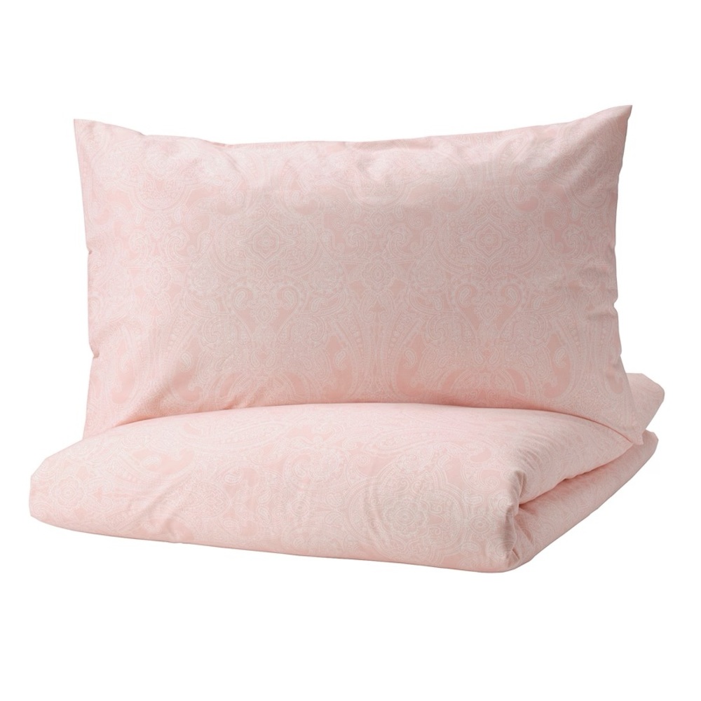 IKEA JÄTTEVALLMO Duvet Cover and pillowcase(s)Paisley light pink/white, King NEW - Picture 2 of 8